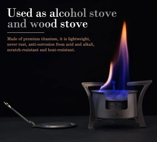 Miniatura 2 de Boundless Voyage Estufa de alcohol de titanio con cubierta contra incendios, estufa de leña al aire libre con soportes, para camping, Juego