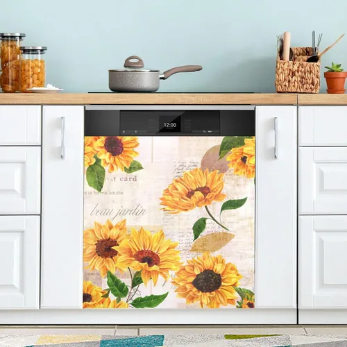 Miniatura 5 de Funda magnética de girasol amarillo para lavavajillas, cubierta magnética reutilizable para refrigerador, calcomanías para nevera y microondas