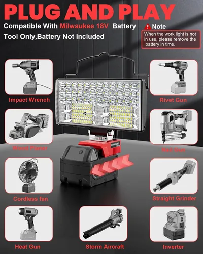 Miniatura 6 de LIVOWALNY Luces de Trabajo LED Compatibles con Batería Milwaukee de 18V, 100W 10000LM Luz de Inundación de 7" Portátil con Puerto de Carga USB