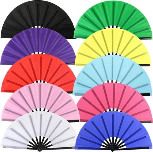 Miniatura 35 de Huralona Paquete de 5 abanicos plegables grandes de tela para fanáticos de rave, fanáticos chinos de Kung Fu Tai Chi para festivales y danzas
