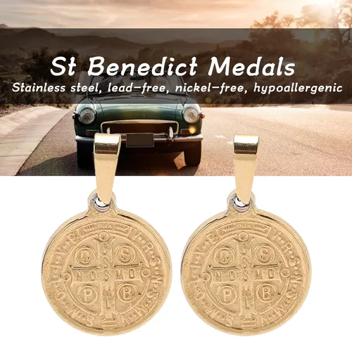 Miniatura 4 de Saint Benedict Pendant, Pendant Elegant Stainless Steel Double Sided Relief Pend Saint Benedict Medal and Information Card Craftsmanship