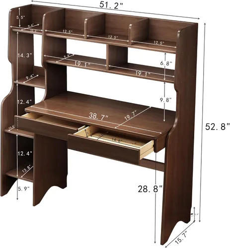 Miniatura 2 de Escritorio para niños, mesa para niños con cajones y estantería, escritorio de madera para niños, estación de trabajo de computadora de aprendizaje