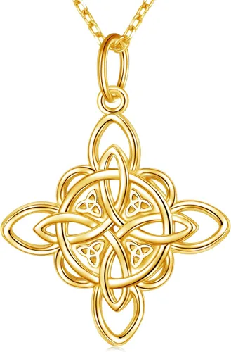Miniatura 55 de FLYOW Collar con colgante de nudo celta de plata de ley 925 de buena suerte irlandés para mujer, regalo de cumpleaños y graduación