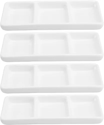 Miniatura 9 de Yardwe Bandeja de cerámica blanca de 6 pulgadas, 3 compartimentos, bandeja rectangular para condimentos, platos de salsa divididos para restaurante