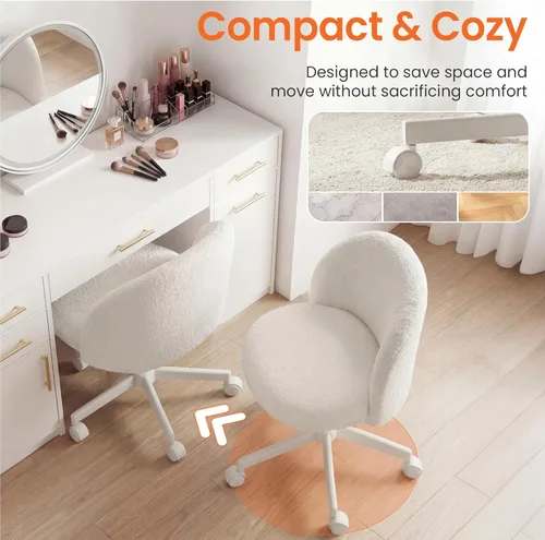 Miniatura 5 de NEO CHAIR Silla de tocador de oficina con ruedas, cómoda silla de escritorio para niñas, linda computadora, pequeña, sin brazos, altura ajustable