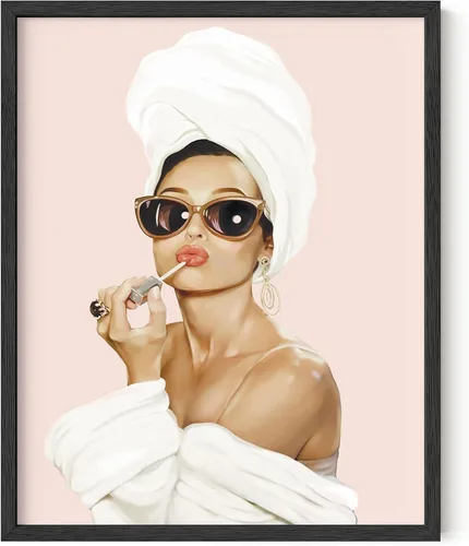 Miniatura 22 de HAUS AND HUES Arte de Pared de Audrey Hepburn – Póster Enmarcado Rosa, Decoración de Maquillaje Glamorosa, Impresión Vogue de Celebridad