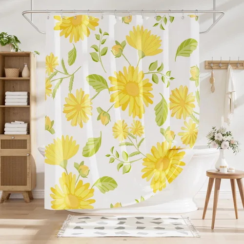 Miniatura 8 de AmazerBath Cortina de ducha floral, juego de cortinas de ducha lavables de tela con 12 ganchos para cortina de ducha, cortinas de ducha de tela C