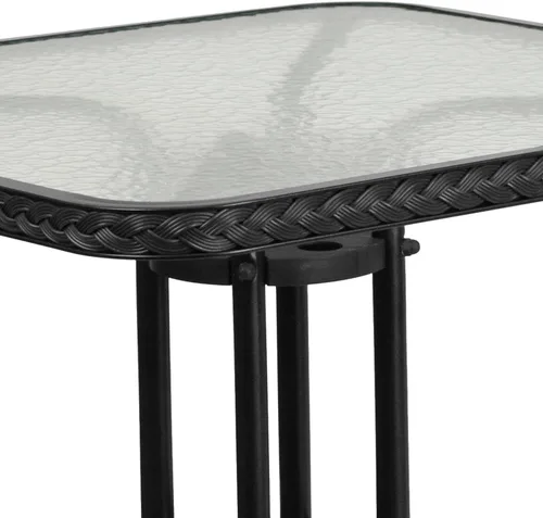 Miniatura 6 de Muebles Flash de 28 pulgadas tabla de cristal moderada cuadrada del metal con el borde de ratán negro