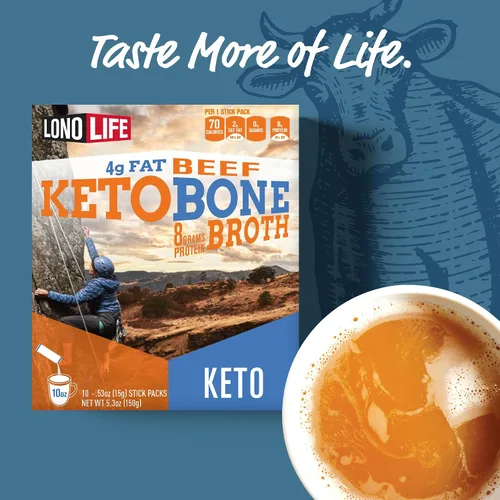 Miniatura 7 de LonoLife Polvo de proteína de caldo de hueso Keto - Palitos con sabor a carne: 0.28 oz de proteína, 0.14 oz de grasa, apto para Keto, 10 porciones