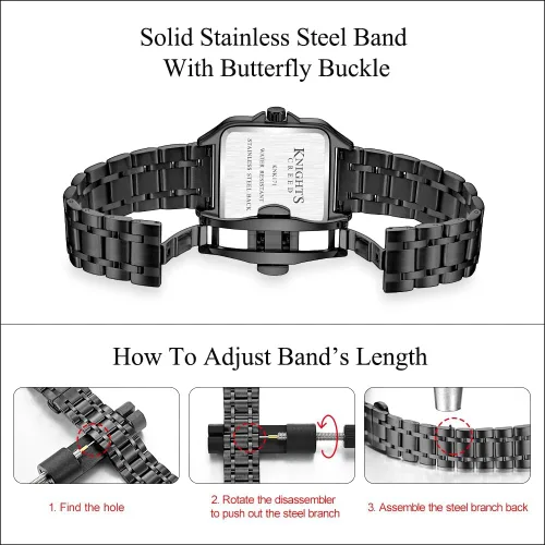 Miniatura 6 de Classic Square Watch for Men with Vintage Roman Numeral and Solid Stainless Steel Band