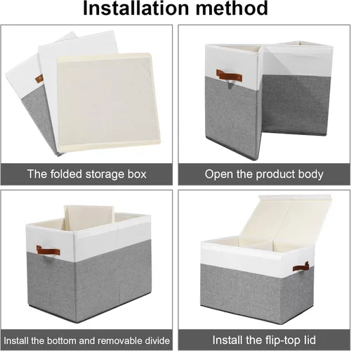 Miniatura 6 de Gowee Caja grande de almacenamiento de juguetes con tapa, cesta organizadora de juguetes resistente con divisores para niños, niñas, guardería, Gris