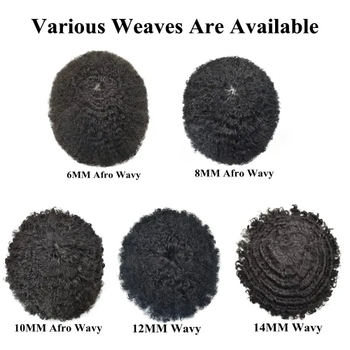Miniatura 6 de Afro Toupee para hombres negros, inyección de poliuretano de piel de polietileno completo de 0.236 in, sistema de reemplazo de cabello humano