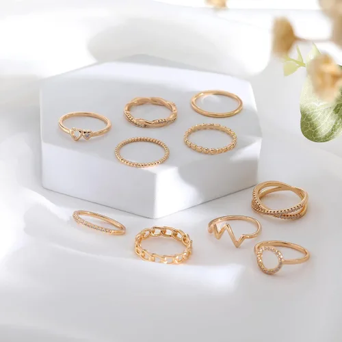 Miniatura 7 de KOHOTA Juego de 10 anillos chapados en oro de 14 quilates para mujer, apilables, anillos de nudillos apilables de oro, paquete de anillos apilables