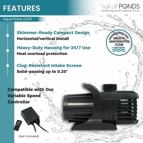 Miniatura 4 de HALF OFF PONDS Bomba de agua sumergible, bomba de estanque de 2,000 GPH con cable de alimentación de 33 pies y cabezal máximo de 18 pies, bomba