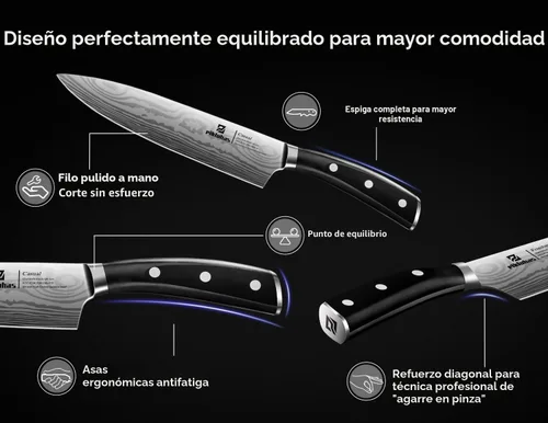 Miniatura 3 de Piklohas Juego de cuchillos para cocina con bloque, 17 piezas con soporte magnético para cuchillos, acero inoxidable alemán de alto carbono