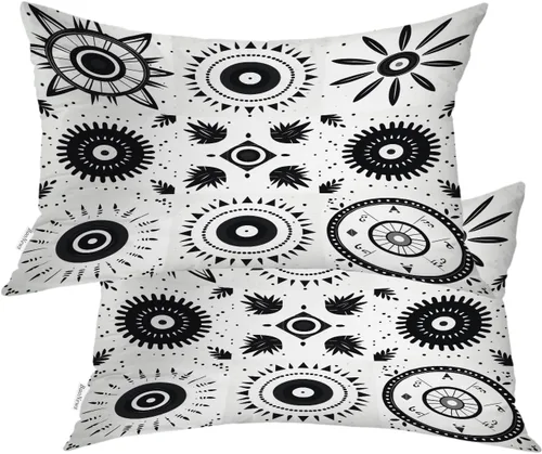 Miniatura 20 de Geometric Patterns Throw Pillow Covers, Black and White Designs Cushion Cases Digital Blended Hidden Zipperl Decorative Pillow Covers Square 16X16