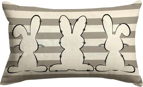 Miniatura 16 de GOOESING Fundas de almohada de Pascua de 12 x 20 pulgadas, funda de cojín de lino para sofá, decoración del hogar