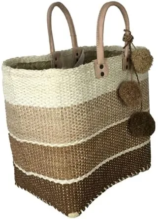 Miniatura 3 de Mar Y Sol Samana Ombre - Bolsa de playa con pompones y diseño de sisal