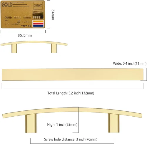 Miniatura 6 de Amerdeco - Paquete de 10 tiradores de oro cepillado de 3 pulgadas (76mm) para armarios de cocina, herrajes para gabinetes, tiradores de cocina