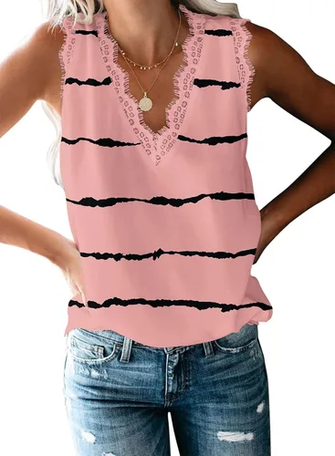 Miniatura 34 de VIISHOW - Camiseta sin mangas, sexy, con cuello en V y bordes de encaje para mujer, camisola de vestir, camisas de gasa, sin mangas, casuales