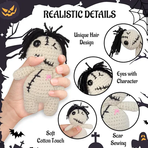 Miniatura 3 de Muñeca de Vudú Positiva Divertida Hecha a Mano de Ganchillo Rellena de Felpa con Tarjeta de Afirmación de Positividad para Decoración de Halloween