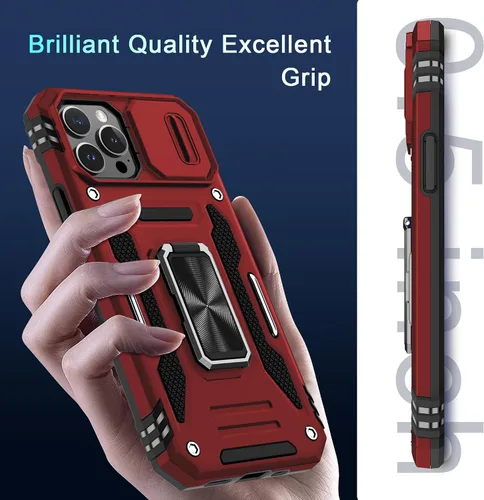 Miniatura 239 de DEERLAMN Funda para iPhone Xs Max con funda deslizante para cámara + protector de pantalla, soporte giratorio de anillo de grado militar a prueba