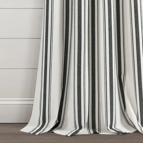 Miniatura 4 de Lush Decor Farmhouse Stripe - Par de paneles de cortinas de ventana de algodón teñido con hilo a rayas, 42" An x 84" L, Negro - Encanto rústico