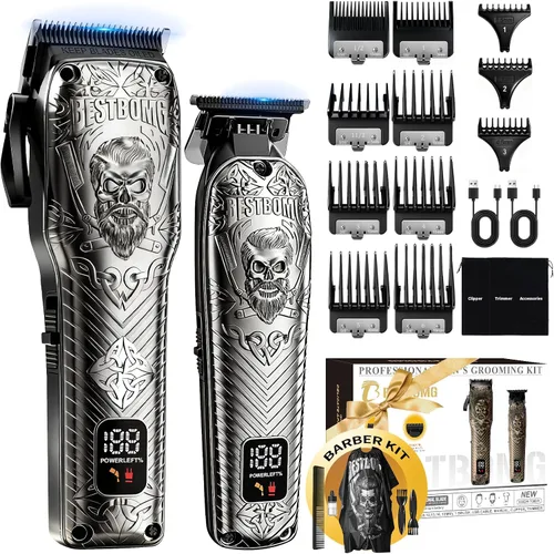 Miniatura 9 de BESTBOMG Kits y juegos de cortapelos profesionales inalámbricos para hombre, cortadora de barba y barba, kit de corte de metal con batería de larga
