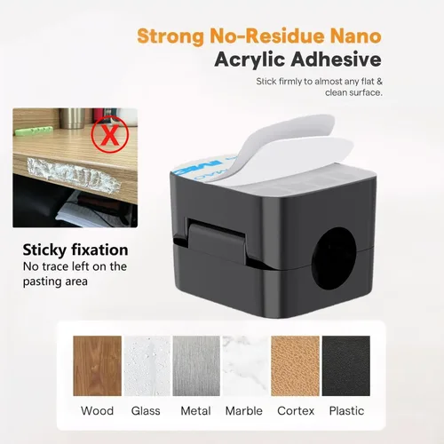 Miniatura 3 de Paquete de 6 soportes magnéticos para cables negros, clips adhesivos para cable de escritorio y automóvil, organizador de cables para mesita