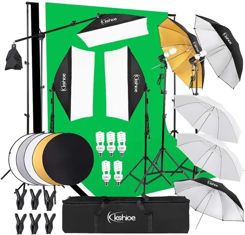 Kit de iluminación para fotografía, juego de soporte para fondo de 6.5x10 pies/2x3 metros, kit de iluminación continua con paraguas Softbox de 1600