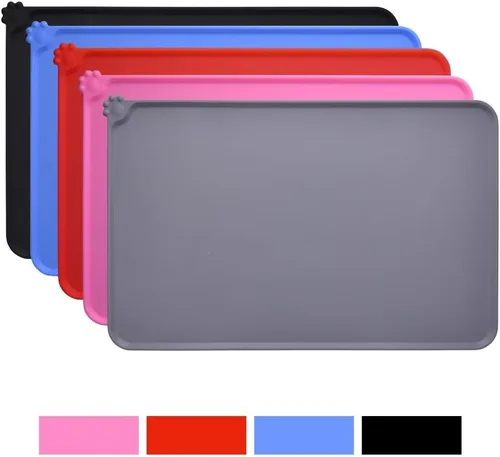 Miniatura 6 de Guardians Tapete de silicona para cuenco de perro y gato, tapete antideslizante para alimentación de mascotas, impermeable, gris, 18.5 x 11.8