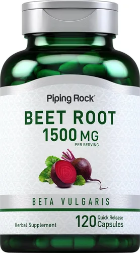 Piping Rock Cápsulas de raíz de remolacha | 1500 mg | 120 píldoras | Suplemento de extracto de hierbas para hombres y mujeres | Beta vulgar | Sin