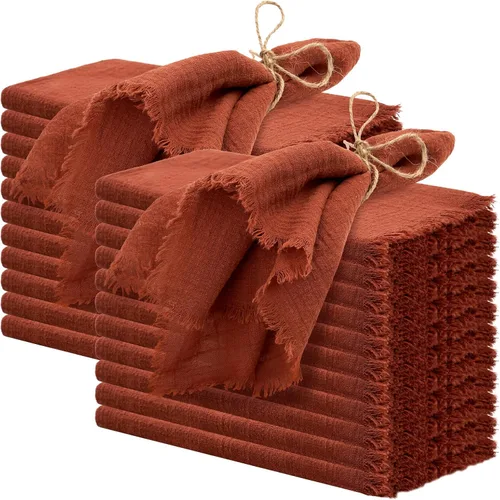 Miniatura 21 de 24 servilletas de tela hechas a mano con flecos beige, 16 x 16 pulgadas, delicadas servilletas de algodón rústico a granel para bodas, cenas, fiestas