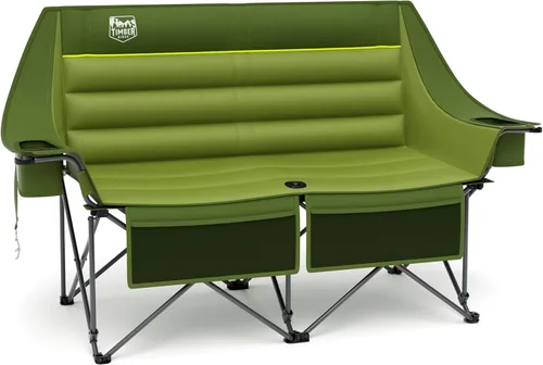 Miniatura 12 de TIMBER RIDGE Silla de Campamento Acolchada para 3 Personas con Portavasos y Bolsillos, Sillas de Campamento Plegables Loveseat para Exteriores