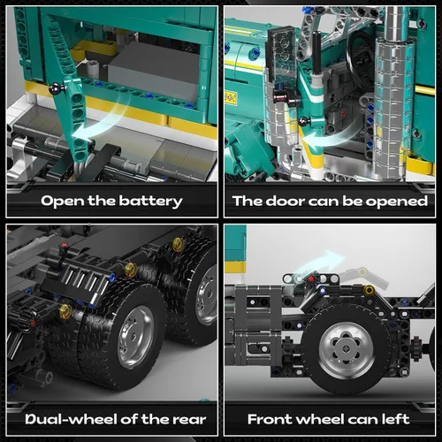 Miniatura 4 de Mould King 13201 - Juego de construcción de camión semirremolque, juguete de camión de plataforma plana con 3 motores, modelo de automóvil