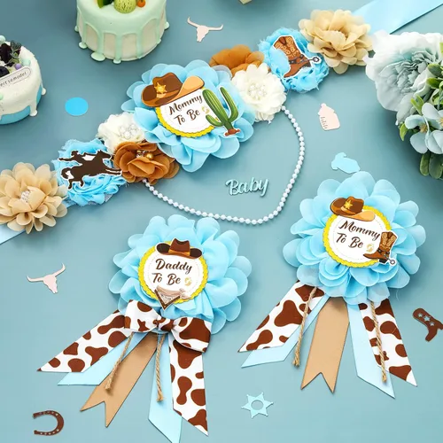 Miniatura 2 de Decoraciones de vaquero para baby shower, banda de maternidad de vaquero azul para baby shower, diseño de vaquero para mamá para ser papá para baby