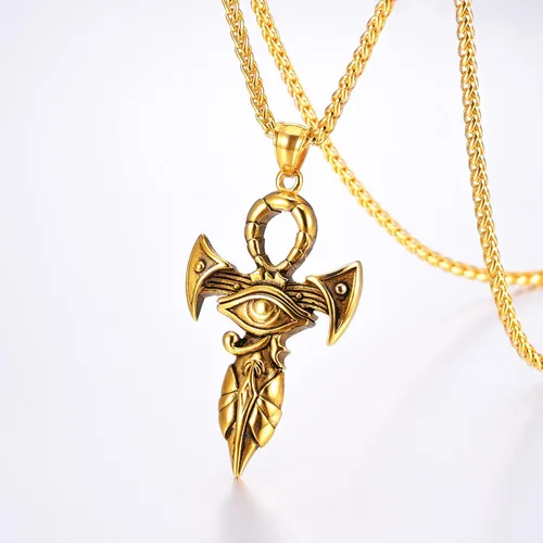 Miniatura 2 de U7 Horus Necklaces for Men Women, Stainless SteelBlackGold Plated Ankh Cross Egyptian Symbol Jewelry, Eye of Horrus Pendant with 22 Inch Chain
