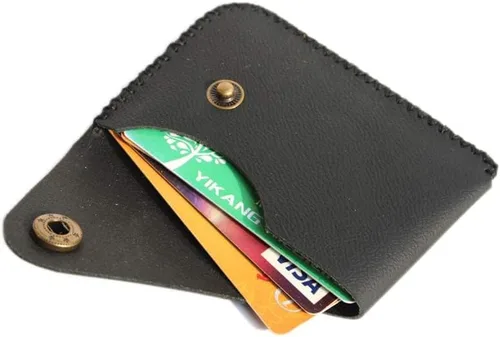 Cartera organizadora de tarjetas de bolsillo frontal cosida a mano minimalista de cuero genuino para tarjetas, billetera con tarjetero pequeño, Negro