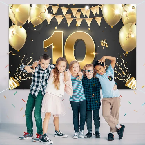 Miniatura 7 de HAMIGAR Fondo de pancarta de feliz cumpleaños número 10 de 6 x 4 pies, decoraciones de cumpleaños de 10 años, suministros de fiesta para niñas