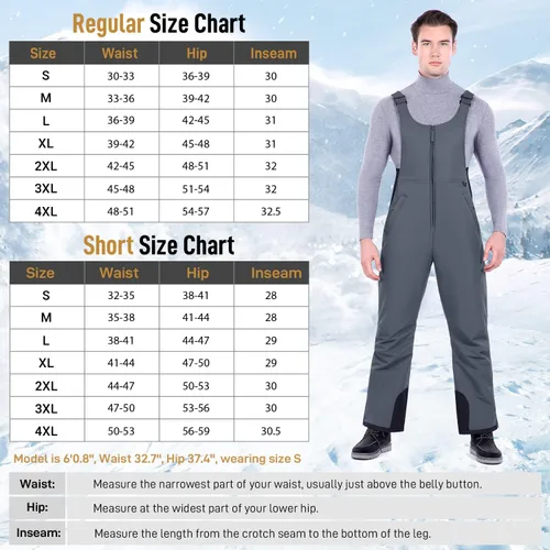 Miniatura 3 de Sportneer Pantalones de nieve para hombre, overoles aislados para la nieve que te mantienen caliente y seco para snowboard y esquí