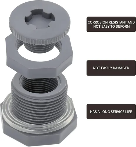 Miniatura 5 de Adaptador de conector de tanque de agua de PVC de 1/2 pulgada con tapones para barriles de lluvia, acuarios, estanques (paquete de 2)