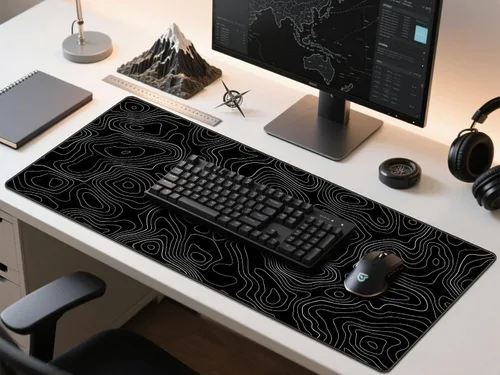 Miniatura 9 de Rinaze Alfombrilla de ratón extra grande para juegos con topografía negra, alfombrilla de ratón XXL, alfombrilla de ratón grande para escritorio