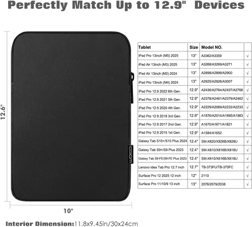 Miniatura 2 de MoKo Funda para tablet de 13 pulgadas para iPad Air M3 2025 de 13 pulgadas, iPad Pro M4/Air M2 2024, iPad Pro 12.9, Galaxy Tab S8+/S9+ 12.4, bolsa