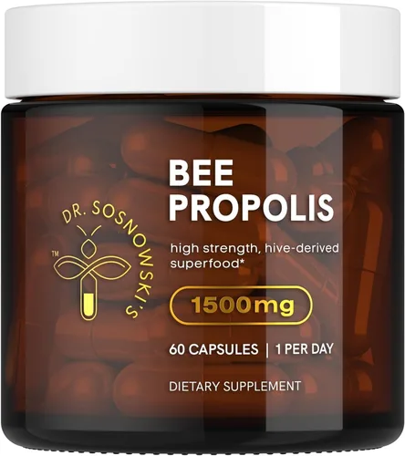 Dr Sosnowski's Propóleo de Abeja | 1500mg de Alta Potencia | Superalimento Derivado del Colmillo, Cápsulas Vegetales, 60 Unidades | Suministro para