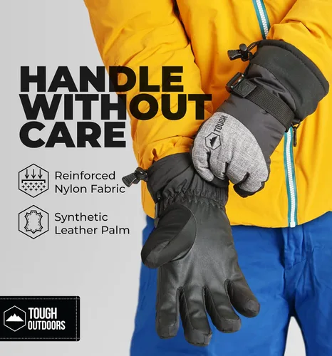 Miniatura 4 de Guantes de nieve con correas en las muñecas,para esquí y snowboard, resistentes al agua y al viento, exterior de nailon, aislamiento térmico y palma