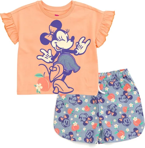 Miniatura 67 de Disney Minnie Mouse - Conjunto de camiseta floral arcoíris y pantalones cortos de cambray, tallas de bebé a niño grande (12 meses - 14-16)