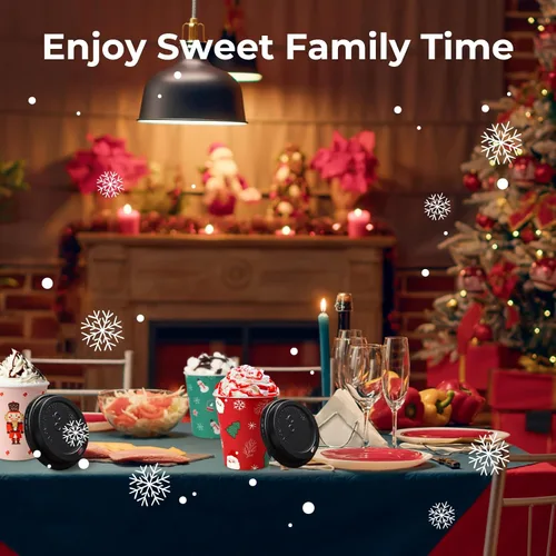 Miniatura 5 de Fit Meal Prep Paquete de 50 tazas de café desechables de Navidad de 8 onzas con tapas, tazas de papel prémium para bebidas frías y calientes, a