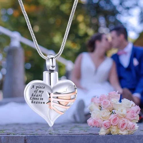 Miniatura 33 de Imrsanl Collar con dije de urna de cremación en forma de corazón para cenizas humanas – Un pedazo de mi corazón vive en el cielo