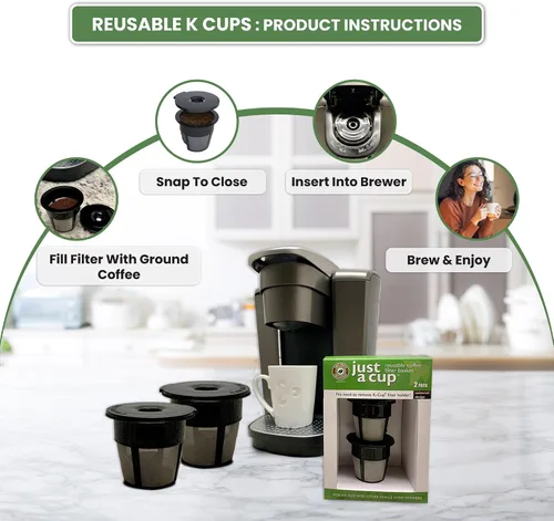 Miniatura 6 de K Cups reutilizables, paquete de 2 filtros universales de café para Keurig, Cuisinart y Mr. Coffee Brewers - Malla de acero inoxidable, sin BPA