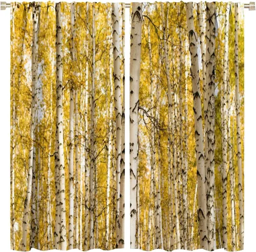 Miniatura 9 de Cortina opaca de bosque de verano, diseño de ramas de bosque, con bolsillo para barra, cortinas farbic con bolsillo para barra, comedor, cafetería